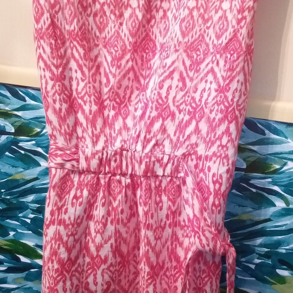 Cynthia Rowley Red & Cream Ikat Print Sleeveless Linen Dress Sz 10 NWT - Picture 7 of 11